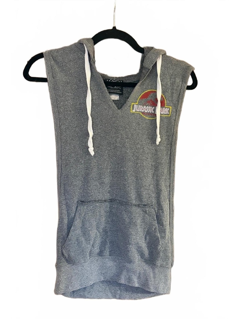 Jurassic Park Sleeveless Hoodie Sweatshirt Small Gray Cotton Polyester Blend